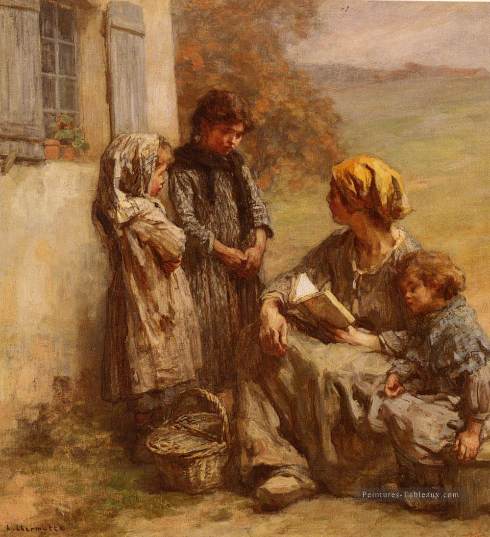 La lecture des scènes rurales paysan Léon Augustin Lhermitte Peintures à l'huile